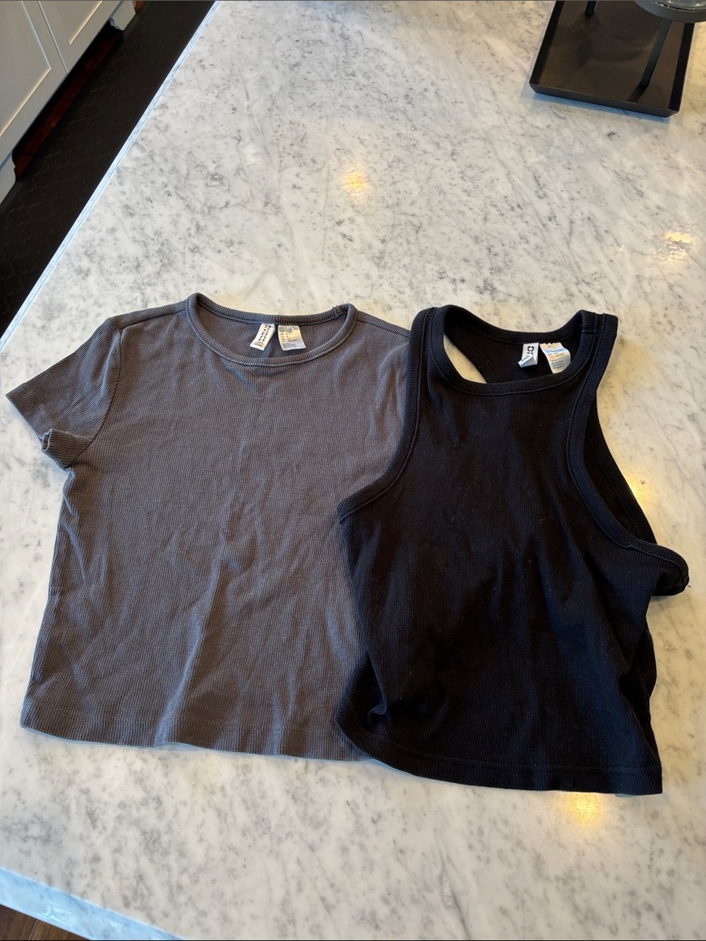H&M Black Tank & Charcoal Short Sleeve Ribbed Kids Tops